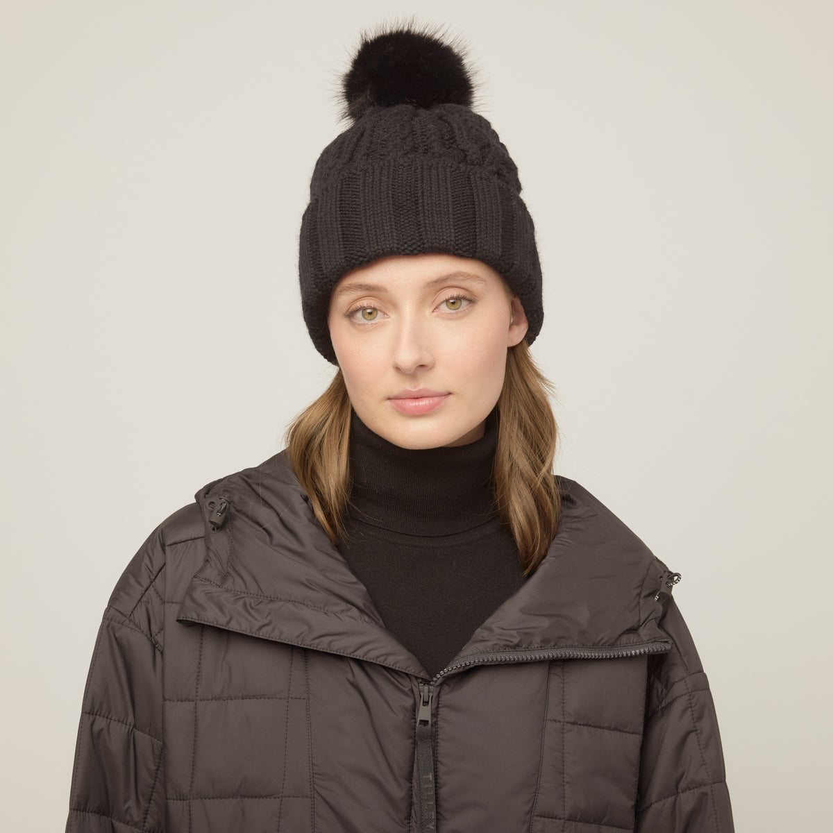 Pom Pom Cable Beanie