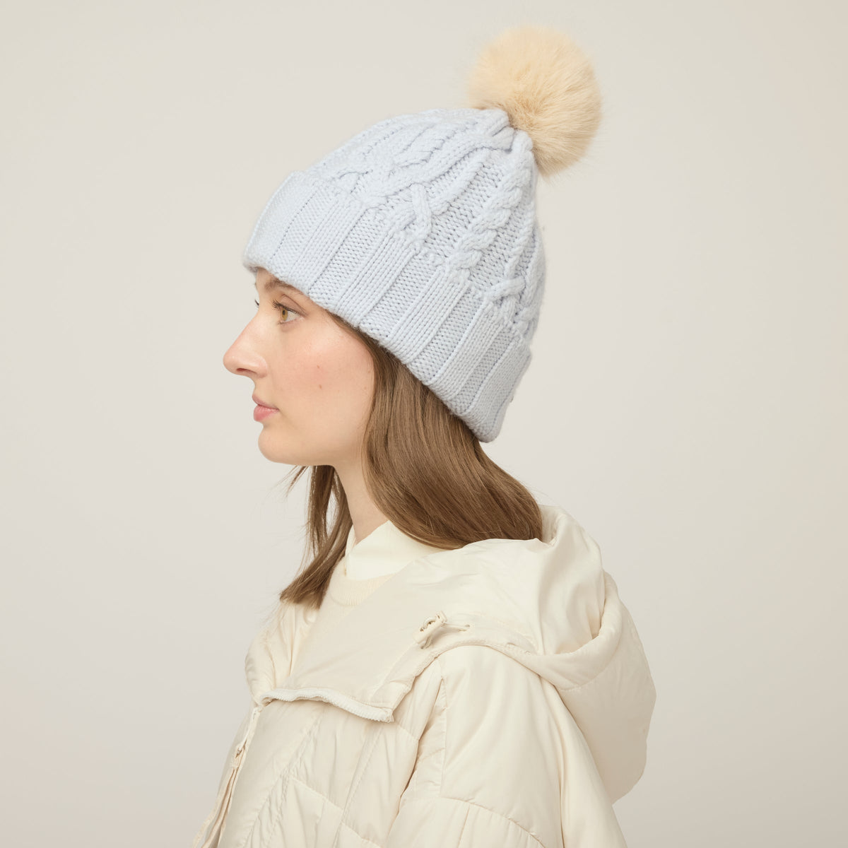 Pom Pom Cable Beanie