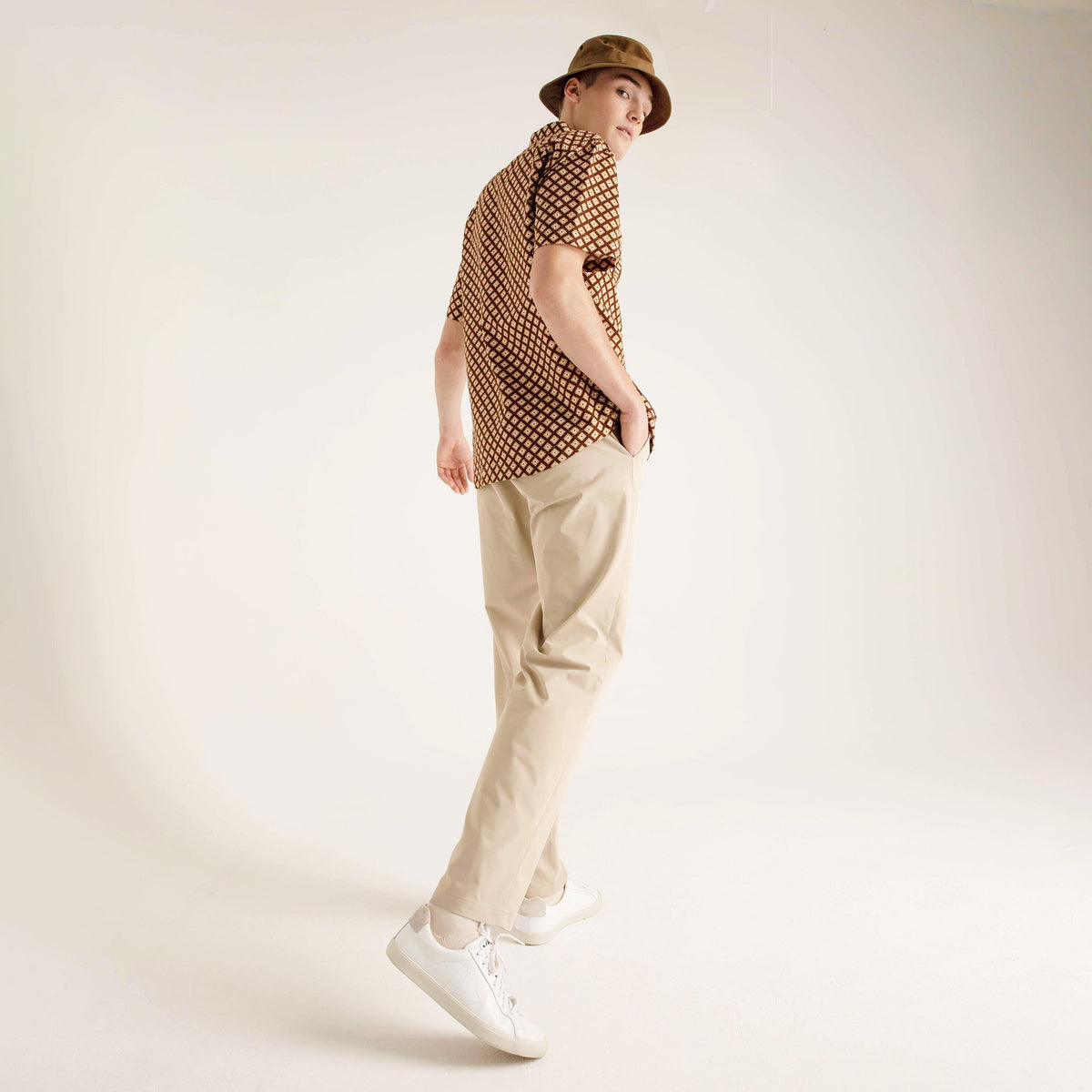 Short Sleeve Brown Geo Print