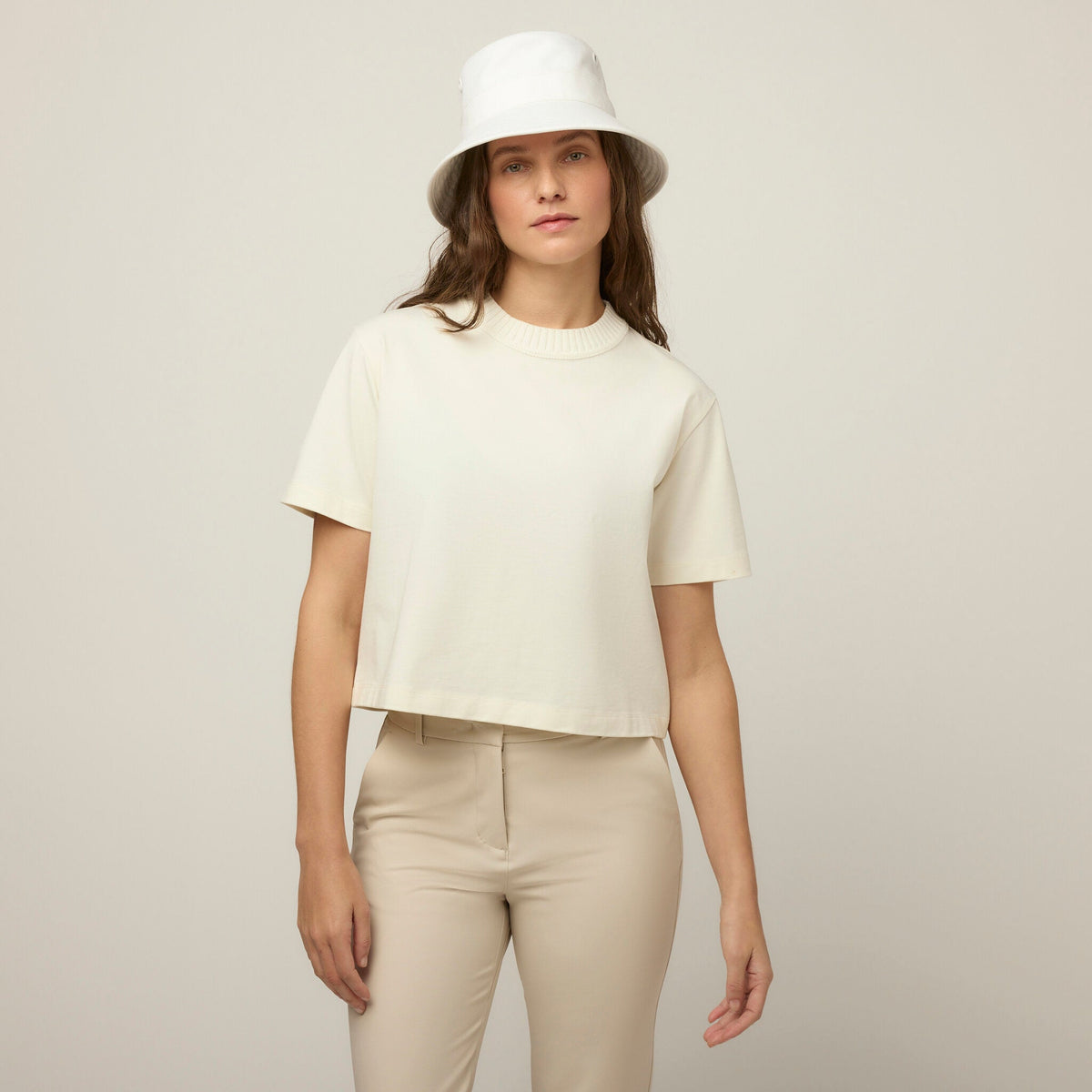Rib Neckline Cropped Tee