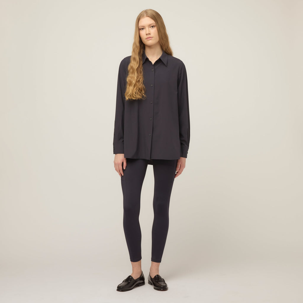 Tech Slk Long Sleeve Button Top