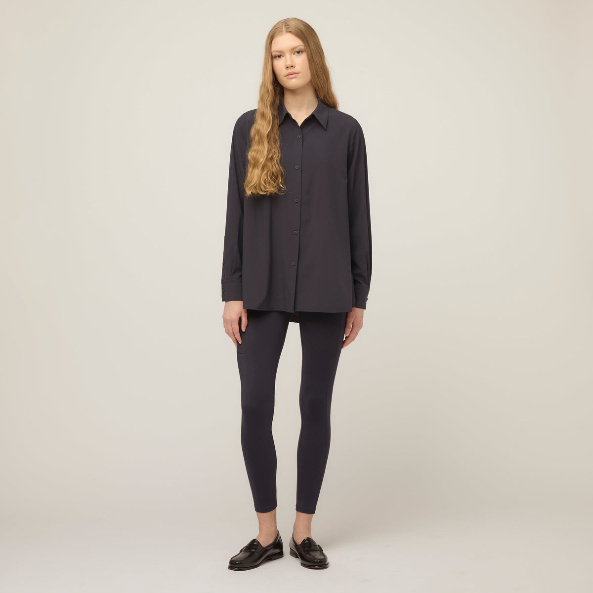 Tech Slk Long Sleeve Button Top