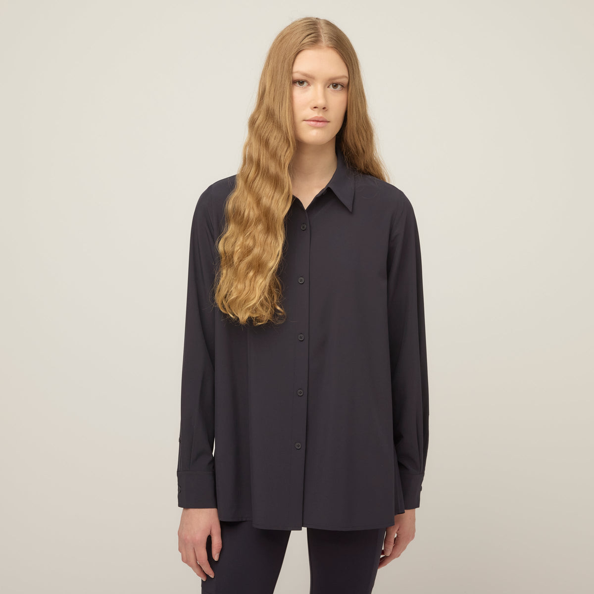 Tech Slk Long Sleeve Button Top