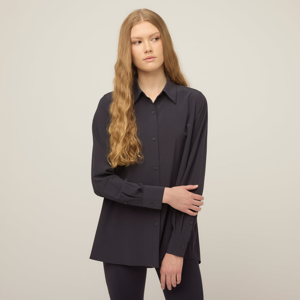 Tech Slk Long Sleeve Button Top