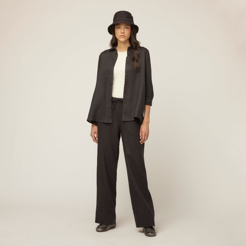 Linen Pull On Straight Pant