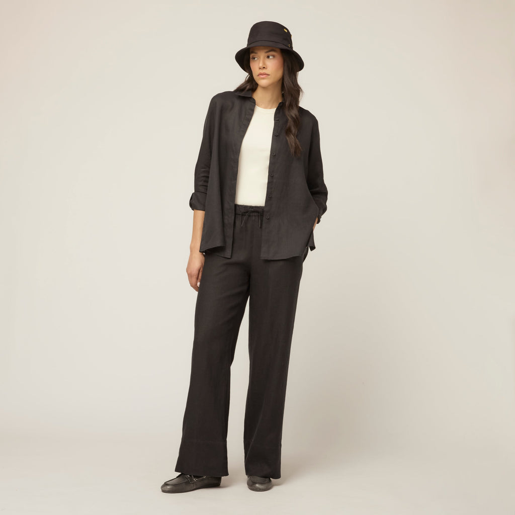 Linen Pull On Straight Pant