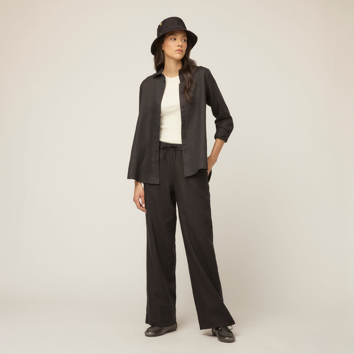 Linen Pull On Straight Pant
