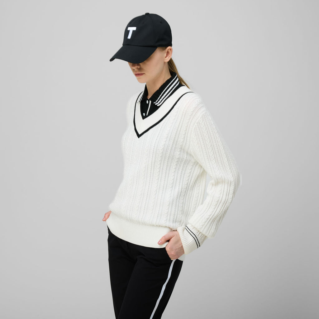 V Neck Cable Sweater
