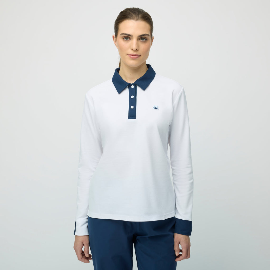 Preppy Pique Long Sleeve Stripe Placket Polo