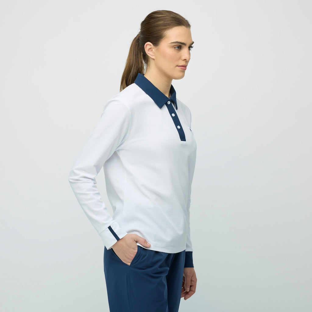 Preppy Pique Long Sleeve Stripe Placket Polo