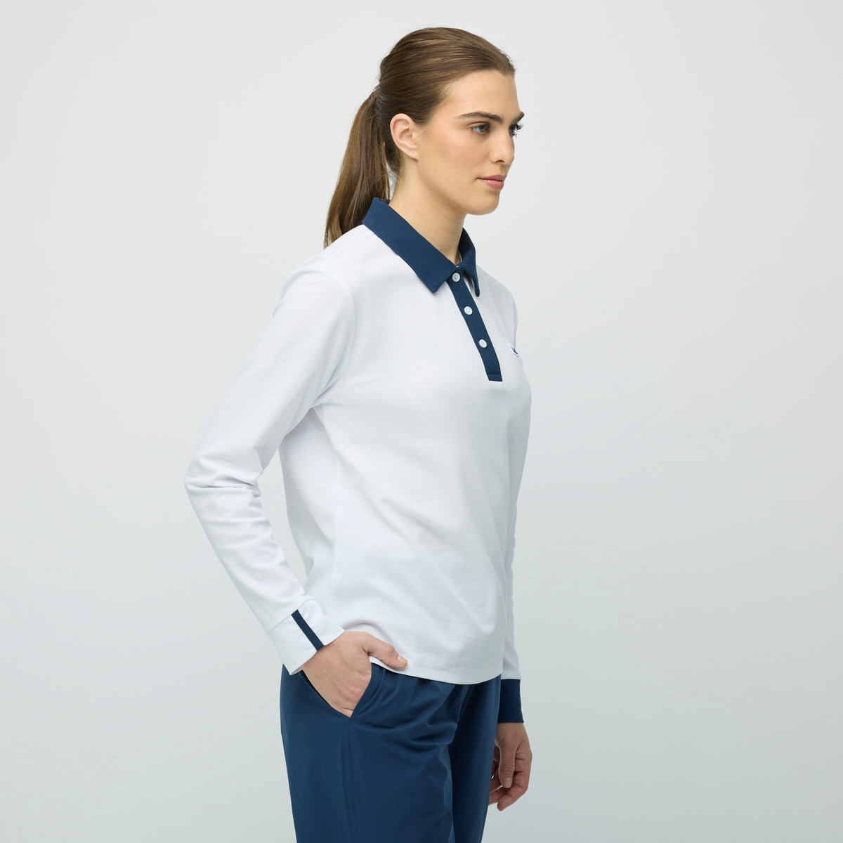 Preppy Pique Long Sleeve Stripe Placket Polo