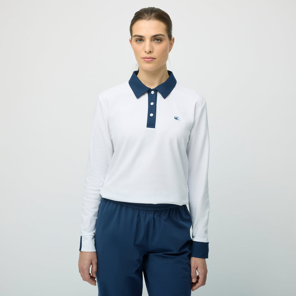 Preppy Pique Long Sleeve Stripe Placket Polo