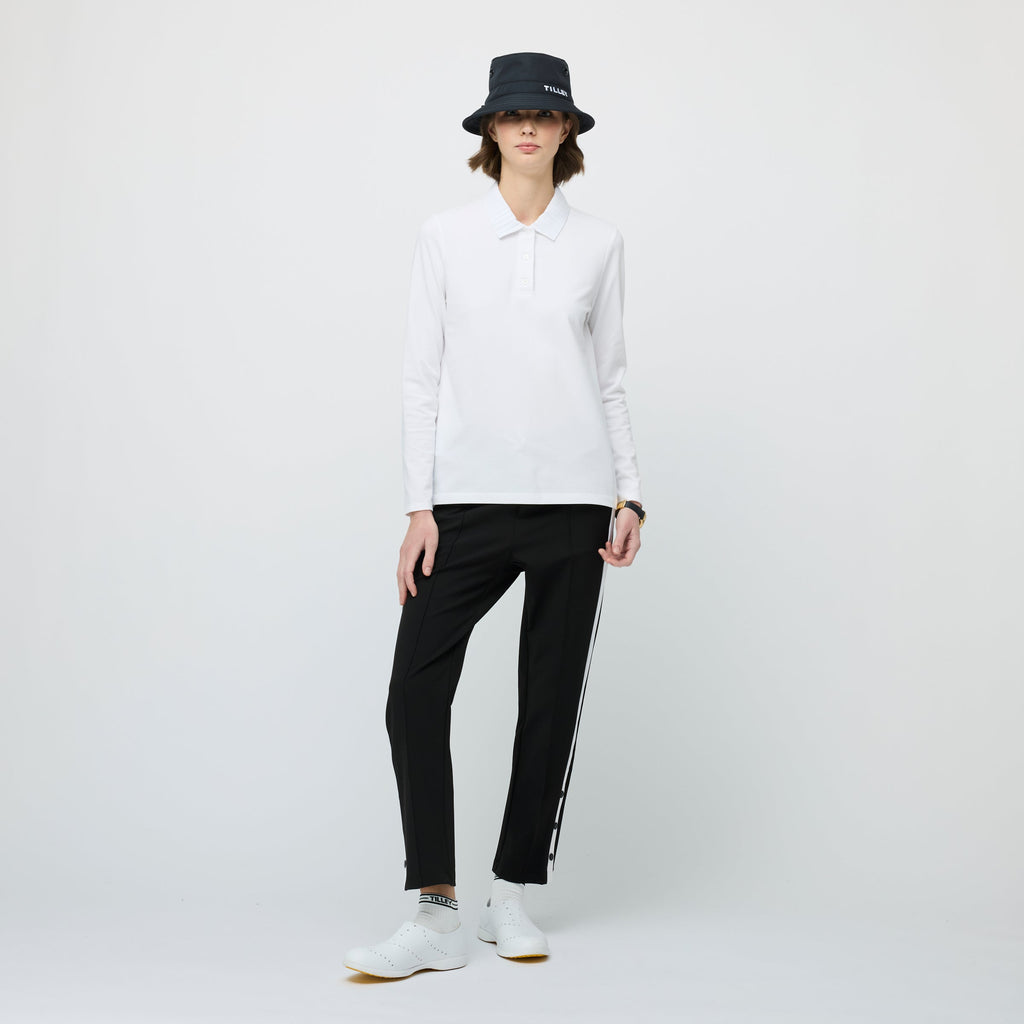 Long Sleeve Pleated Collar Polo