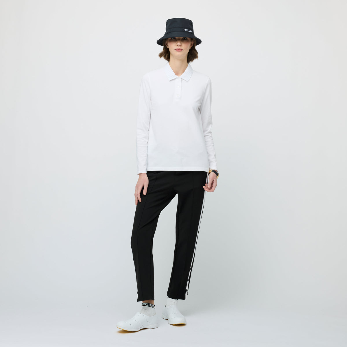 Long Sleeve Pleated Collar Polo