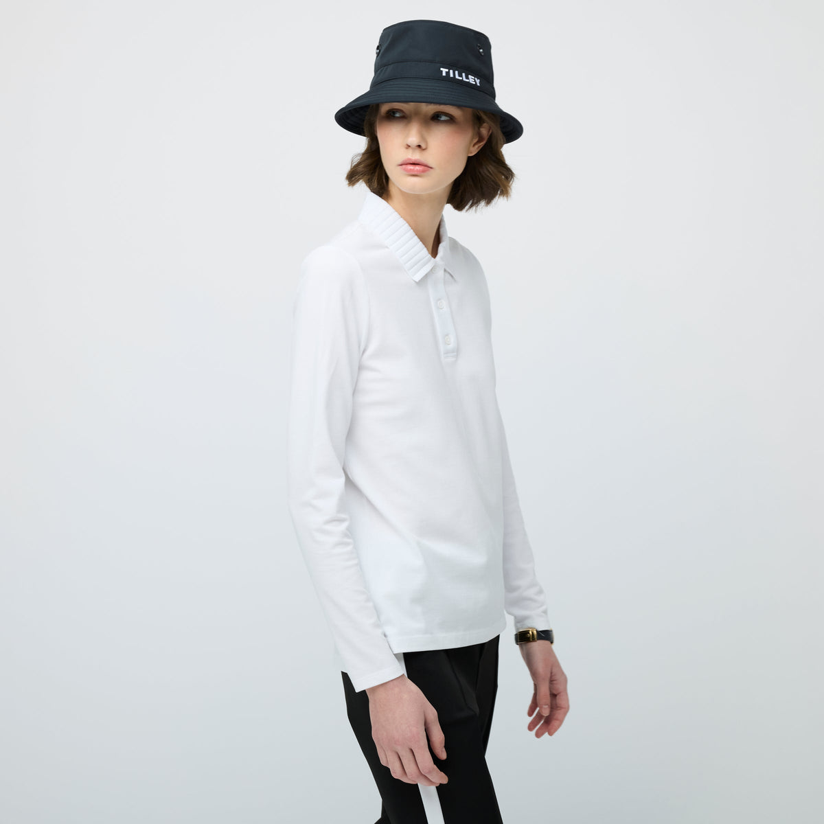 Long Sleeve Pleated Collar Polo