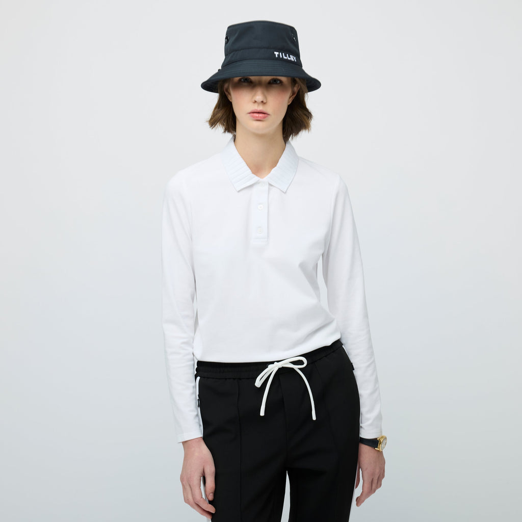 Long Sleeve Pleated Collar Polo