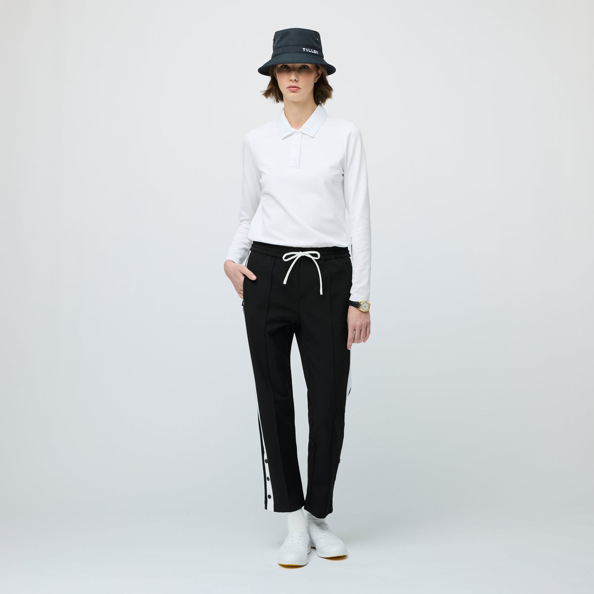 Long Sleeve Pleated Collar Polo